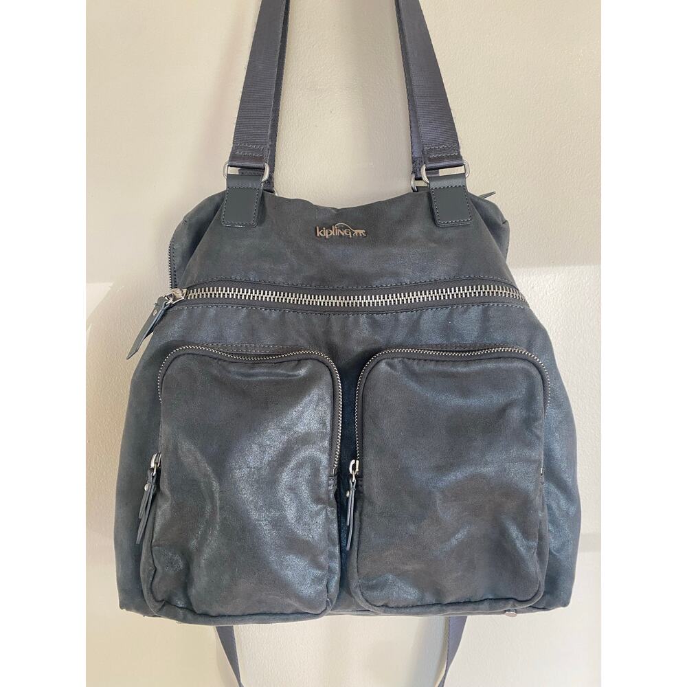 Kipling Camryn Laptop Bag Large Metallic Gray Handbag Travel Work Casual
